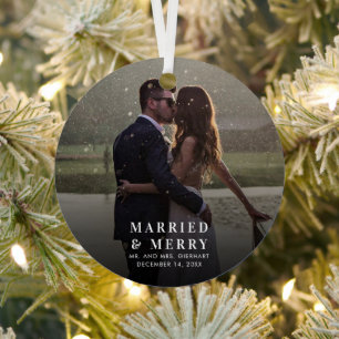 Verheiratet & Frohe Weihnachten Hochzeitsfoto Fest Ornament Aus Metall