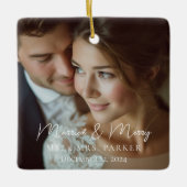 Verheiratet & fröhlich! Elegant, simpel, Foto Keramikornament (Vorderseite)