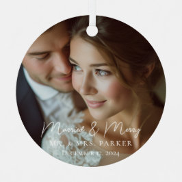 Verheiratet & fröhlich! Elegant, simpel, Foto Ornament Aus Metall