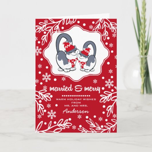 Verheiratet & fröhlich. Funny Kittens Weihnachtska Feiertagskarte (Vorderseite)