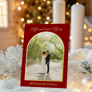 Verheiratet & Fröhlich Goldener Bogen Weihnachten Folien Feiertagskarte