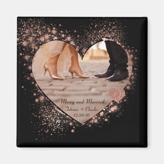 Verheiratet & Fröhlich Roségold Funkelnde Lichter  Magnet (Vorne)