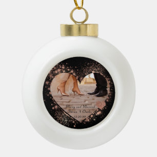 Verheiratet & Fröhlich Roségold Glitzernde Lichter Keramik Kugel-Ornament