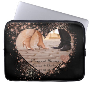 Verheiratet & Fröhlich Roségold Glitzernde Lichter Laptopschutzhülle