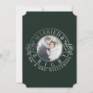 Verheiratet & hell Mr & Mrs Foliage & Wappen Foto Feiertagskarte