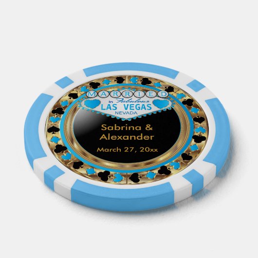 Verheiratet in Las Vegas - Vielen Dank | Blau Pokerchips (Einzeln)