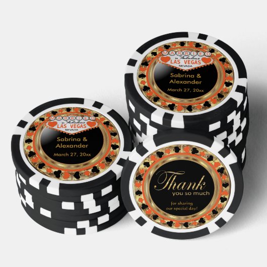 Verheiratet in Las Vegas - Vielen Dank | Orange Pokerchips (Stapel)
