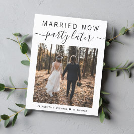 Verheiratet jetzt Party später Foto Hochzeit Ankündigungspostkarte