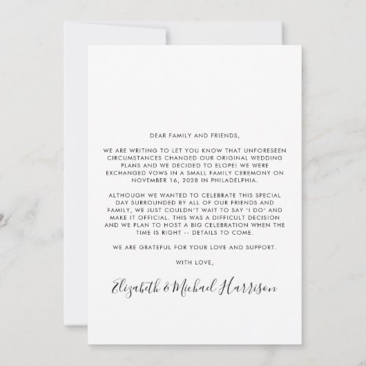 Verheiratet jetzt Party später Foto Hochzeit Einladung (Rückseite)