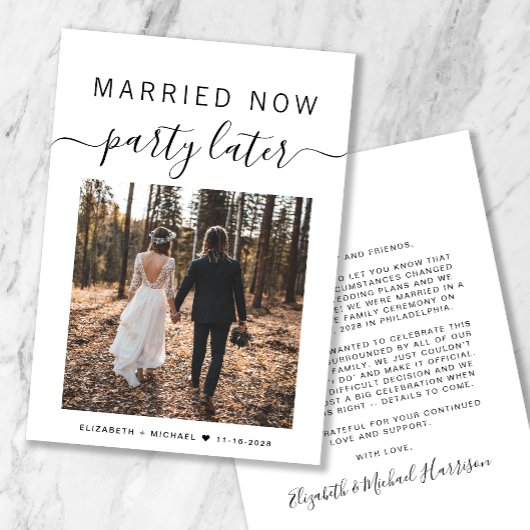 Verheiratet jetzt Party später Foto Hochzeitsankün