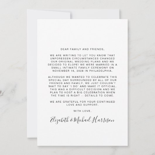 Verheiratet jetzt Party später Foto Hochzeitsankün (Rückseite)