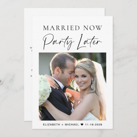Verheiratet jetzt Party später Foto Hochzeitsankün Einladung (Vorne/Hinten)