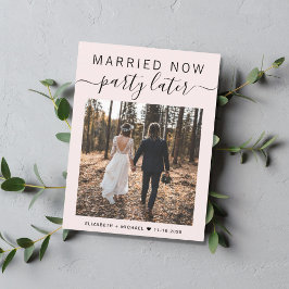 Verheiratet jetzt Party Später Foto Rosa Hochzeit Ankündigungspostkarte