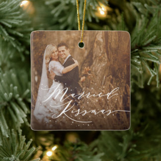 Verheiratet Kissmas Mr. and Mrs Holiday Wedding Fo Keramikornament
