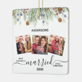 Verheiratet Little Christmas Newlyweds 3 Foto Keramikornament (Links)