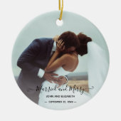 Verheiratet Merry 2 Foto Bride Groom Erster Weihna Keramik Ornament (Vorne)