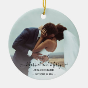 Verheiratet Merry 2 Foto Bride Groom Erster Weihna Keramik Ornament