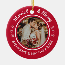 Verheiratet & Merry 2 Foto Modernes Rot Keramik Ornament