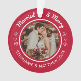 Verheiratet & Merry 2 Foto Modernes Rot Ornament