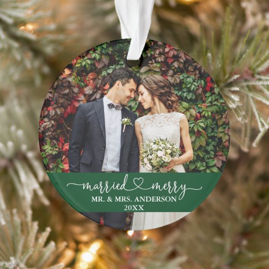 Verheiratet Merry Calligraphy Heart Wedding Green Ornament (Baum)