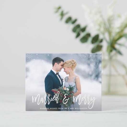 VERHEIRATET & MERRY | elegante Hochzeitsankündigun Postkarte (Stehend Vorderseite)