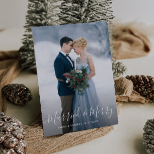 VERHEIRATET & MERRY   elegante Hochzeitsankündigun Postkarte
