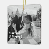 Verheiratet & Merry | Elegantes Black & White Foto Keramikornament (Links)