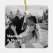 Verheiratet & Merry | Elegantes Black & White Foto Keramikornament (Vorderseite)