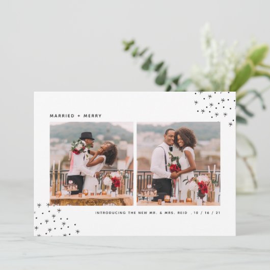 Verheiratet & Merry | Feiertagshochzeit Feiertagskarte (Stehend Vorderseite)