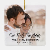 Verheiratet Merry Foto Erste Weihnachten Moderne Keramikornament (Rückseite)