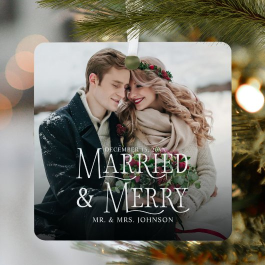 Verheiratet & Merry Foto Neugegossen Weihnachten Ornament Aus Metall