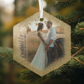 Verheiratet & Merry Gold Glitzer Trimm Weihnachten Ornament Aus Glas