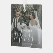 Verheiratet & Merry Modern Mr & Mrs. Foto Ornament Aus Glas (Vorderseite links)