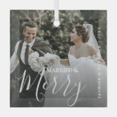 Verheiratet & Merry Modern Mr & Mrs. Foto Ornament Aus Glas (Vorderseite)