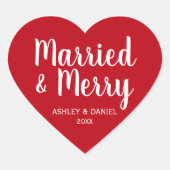 Verheiratet & Merry Neuverheiratete Ferien Rotes H Herz-Aufkleber (Vorderseite)