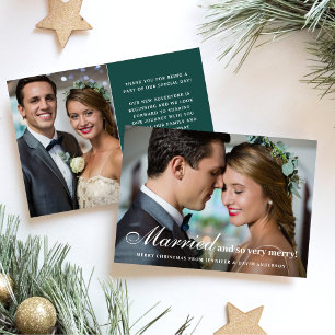 Verheiratet & Merry Newlywed 2 Foto Christmas Gree Feiertagskarte