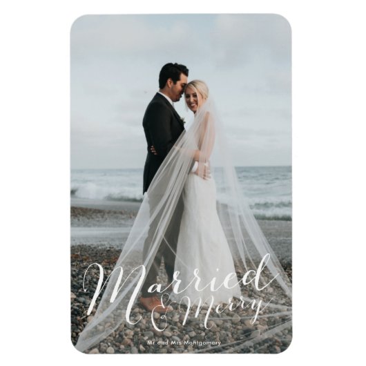 Verheiratet Merry Newlywed Christmas Foto Magnet (Vertikal)