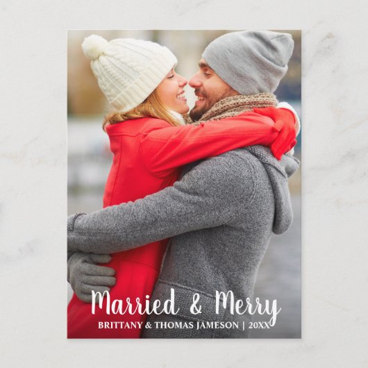 Verheiratet & Merry Newlywed Foto Postcard Feiertagspostkarte (Vorderseite)