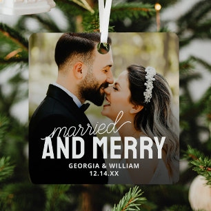 Verheiratet & Merry Newlywed Keepake Foto Ornament Aus Metall