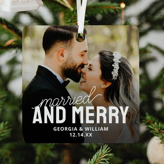 Verheiratet & Merry Newlywed Keepake Foto Ornament Aus Metall