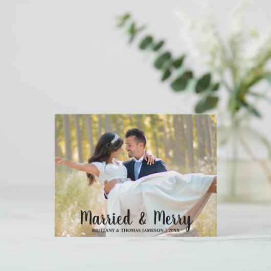 Verheiratet & Merry Newlywed Wedding Foto Postcard Postkarte (Stehend Vorderseite)