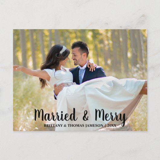 Verheiratet & Merry Newlywed Wedding Foto Postcard Postkarte (Vorderseite)