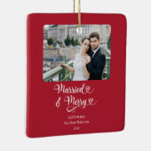 Verheiratet Merry Newlyweds 1. Foto Weihnachten Ro Keramikornament (Rechts)