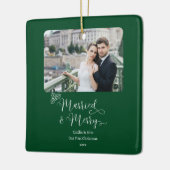 Verheiratet Merry Newlyweds 1. Weihnachtsgrün Foto Keramikornament (Links)