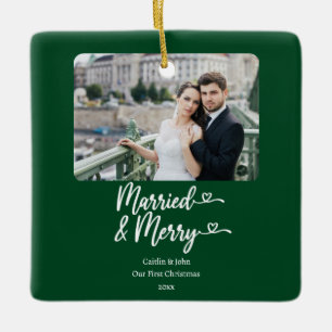 Verheiratet Merry Newlyweds 1. Weihnachtsgrün Foto Keramikornament