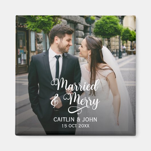 Verheiratet Merry Newlyweds Erstes Foto Magnet (Vorne)