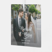 Verheiratet Merry Newlyweds Erstes Foto Ornament Aus Glas (Vorderseite links)