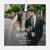 Verheiratet Merry Newlyweds Erstes Foto Ornament Aus Glas (Rückseite)