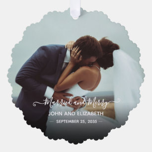 Verheiratet Merry Newlyweds Foto 1. Ornament Karte