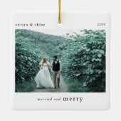 Verheiratet & Merry Newlyweds Foto Keepake Keramikornament (Rückseite)